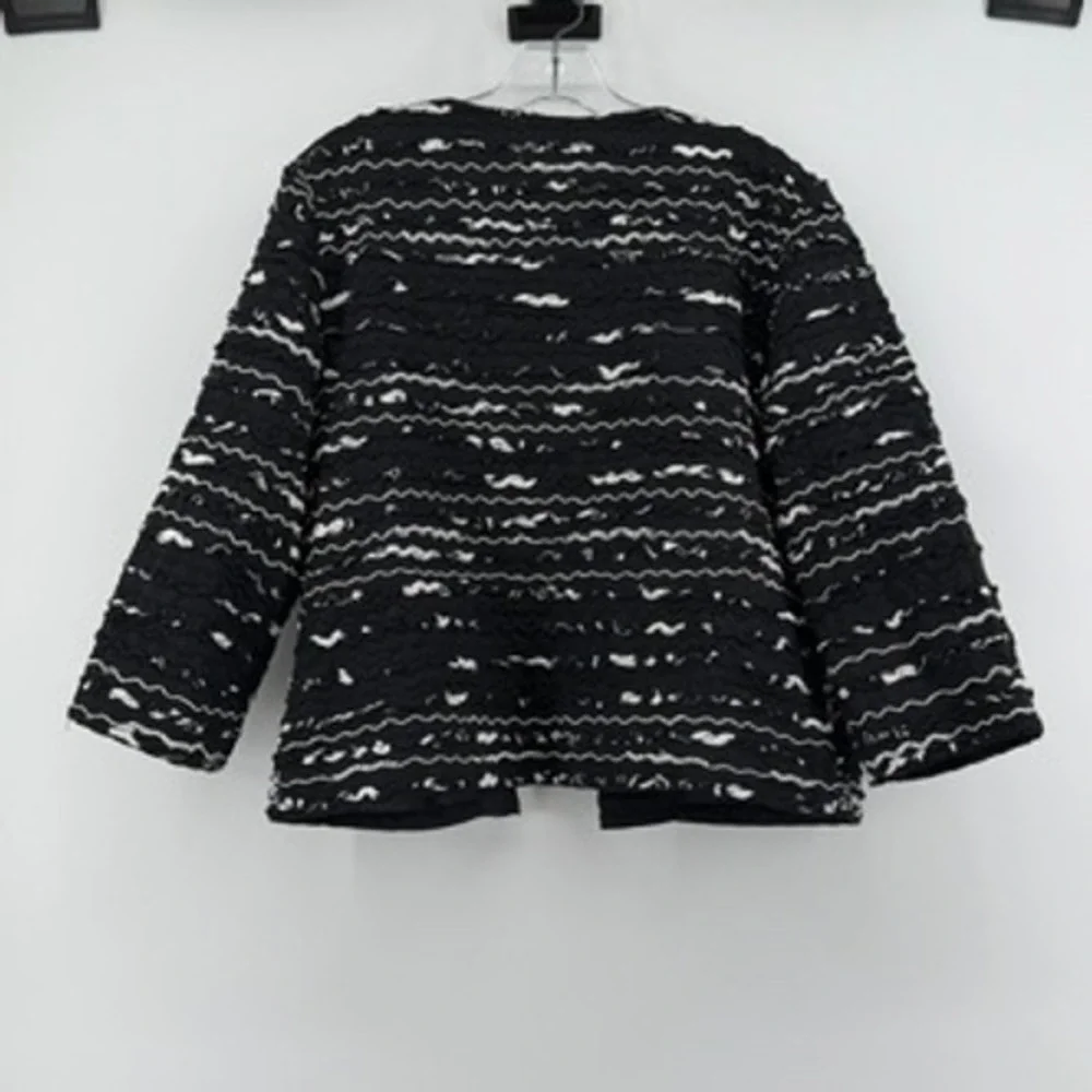 Chico's Black White Beaded Open Front Jacket‎ Blazer Career Casual Size 2